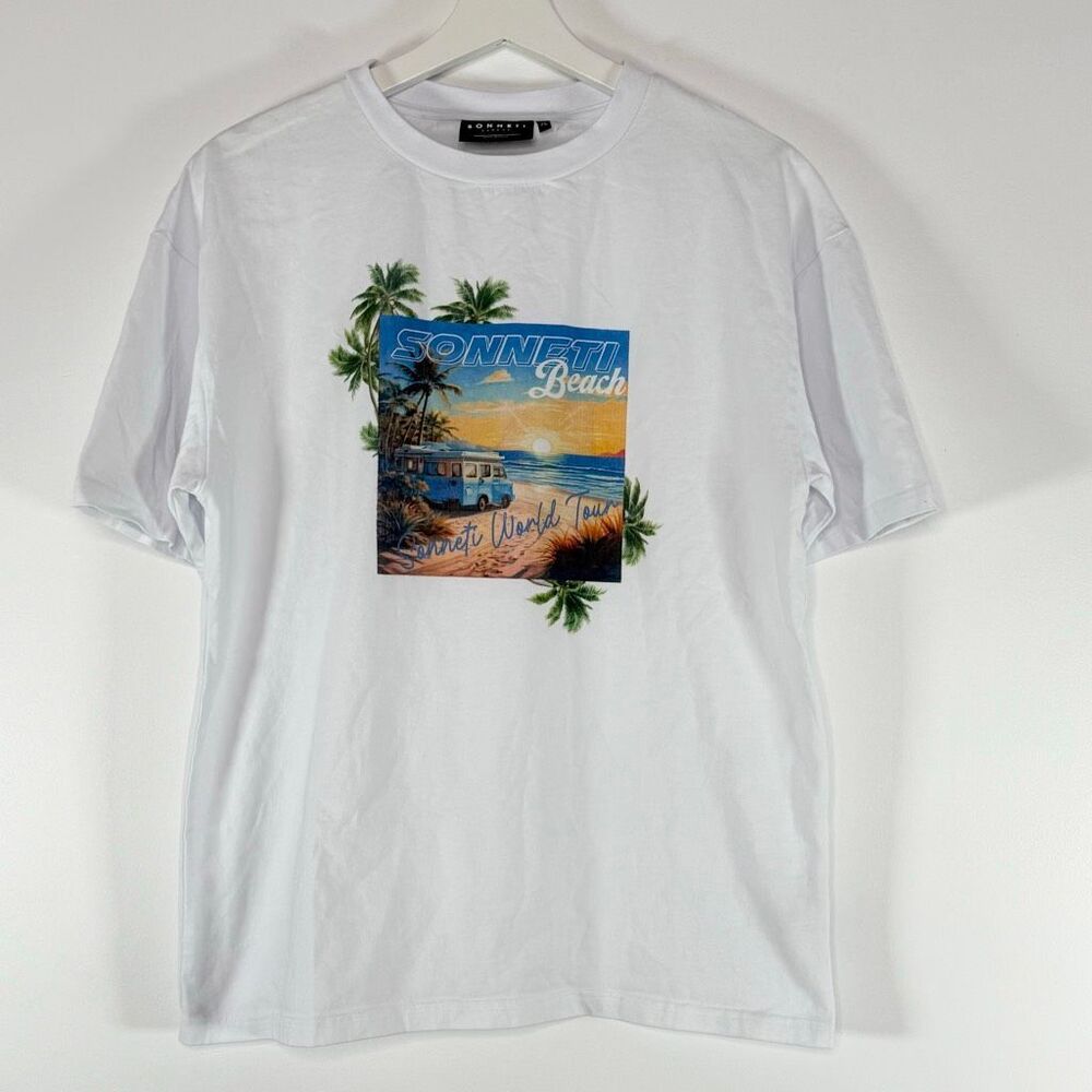 Sonneti Beach Sunset Print Short Sleeve White T Shirt - Big Kids XL